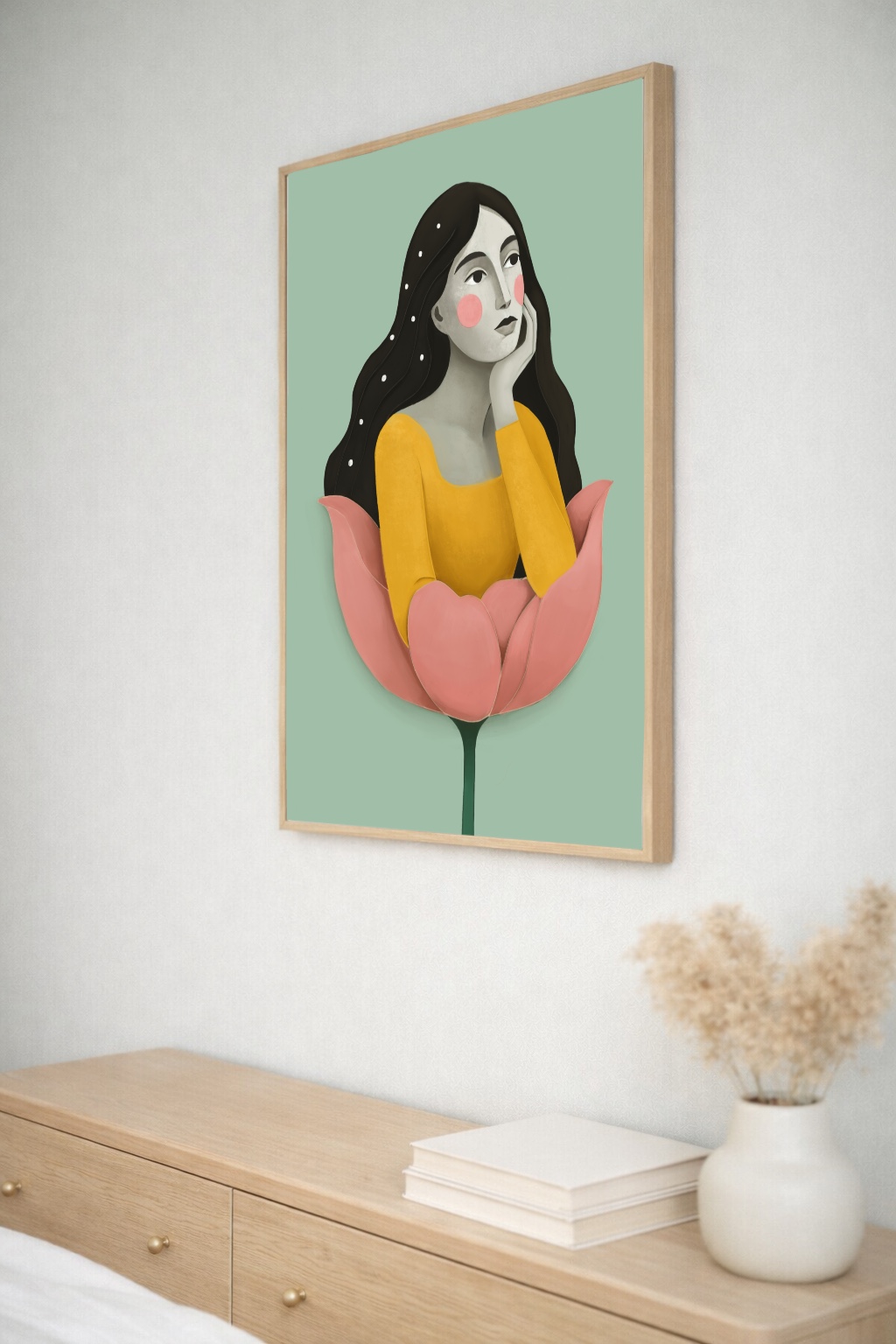 illustration print με γυναικεία φιγούρα σε κορνίζα στον τοίχο