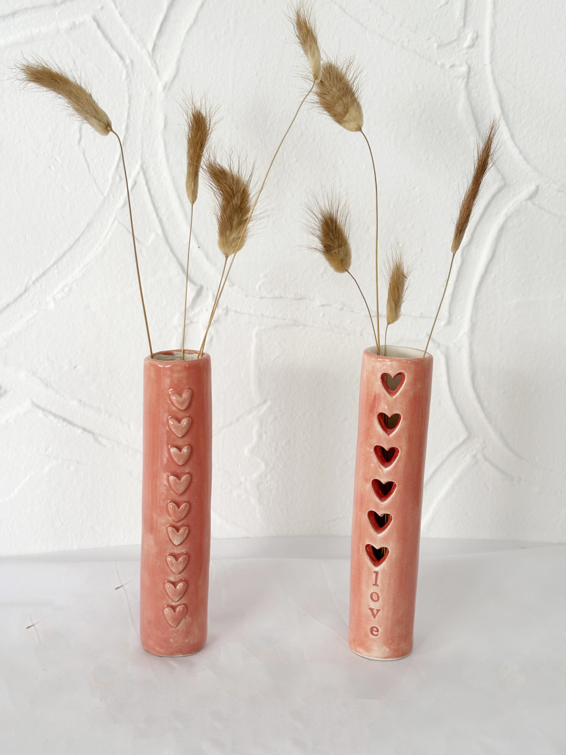 ροζ κεραμική θήκη για κερί- βαζάκι love καρδιές