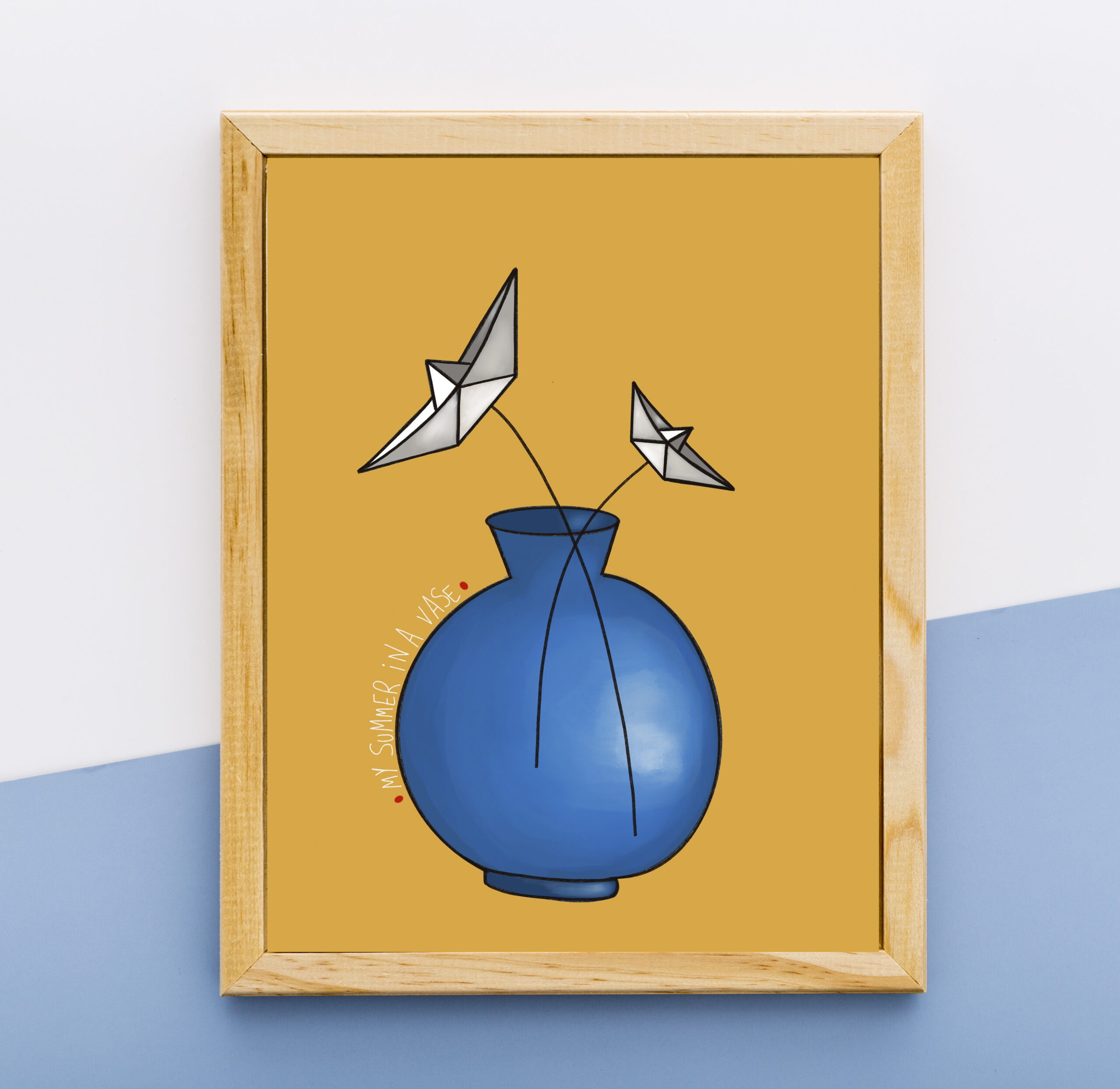 illuatration print καλοκαίρι σε βαζο καραβάκια origami