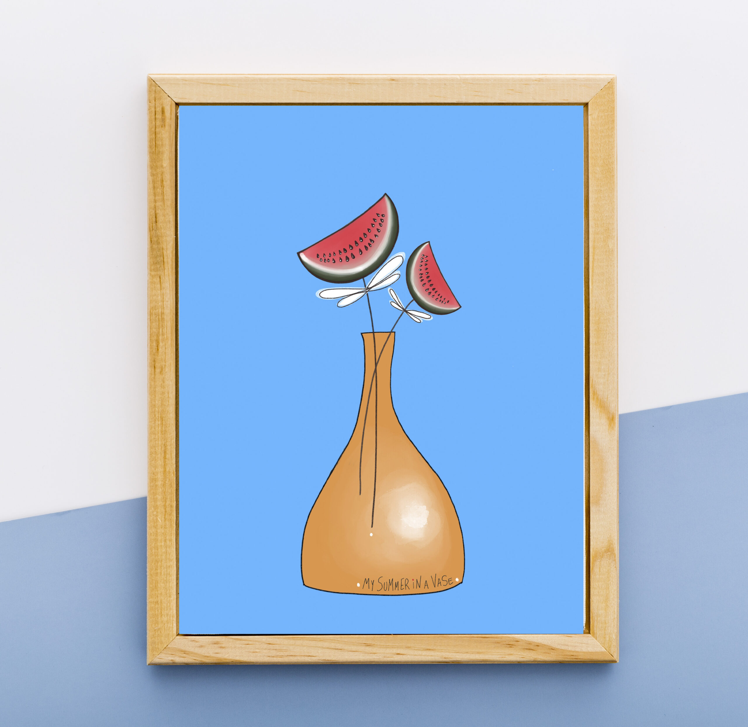 illustration print καλοκαιρι σε βαζο καρπουζι λουλουδια